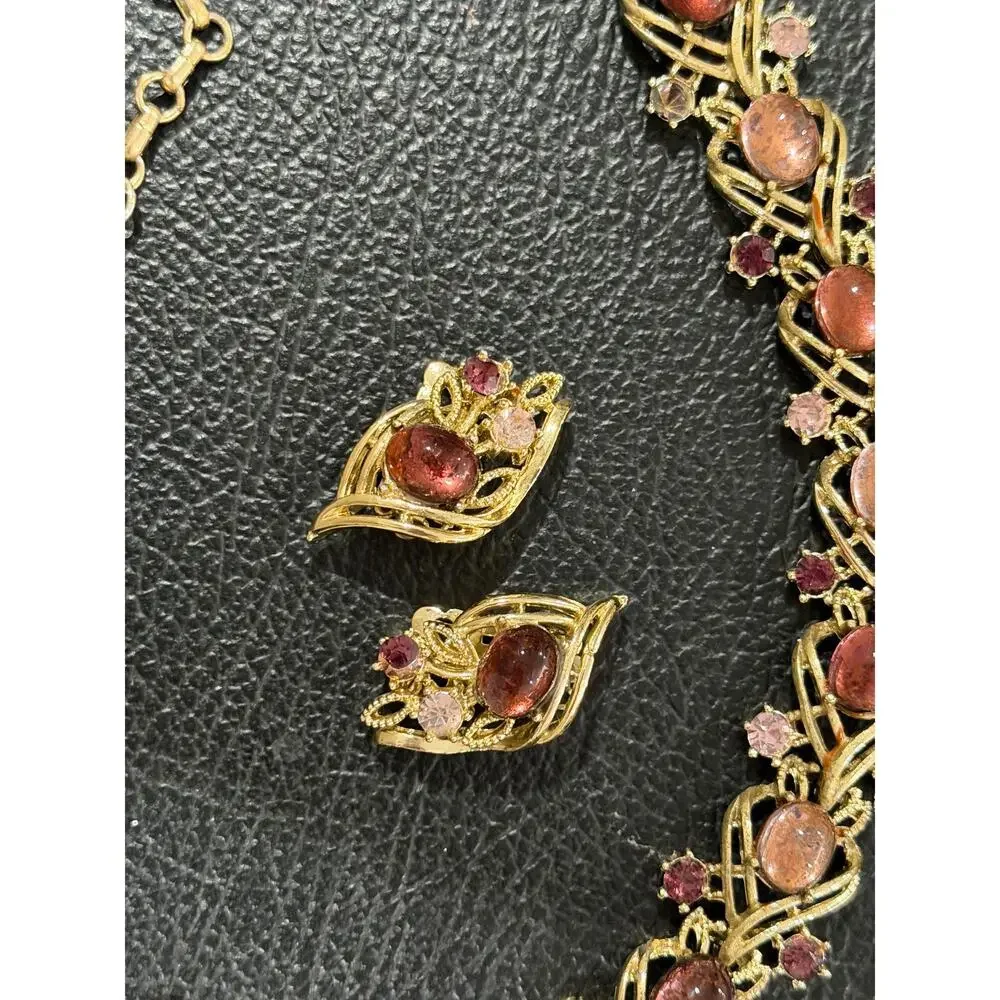 Vintage Coro Necklace, Bracelet & Earrings Set, Saphirine Cabochons, Adolph Kat